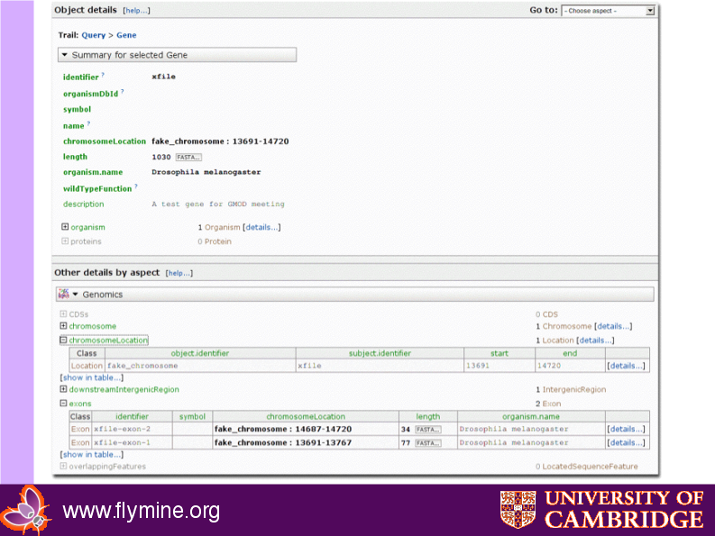 xfile Gene details page