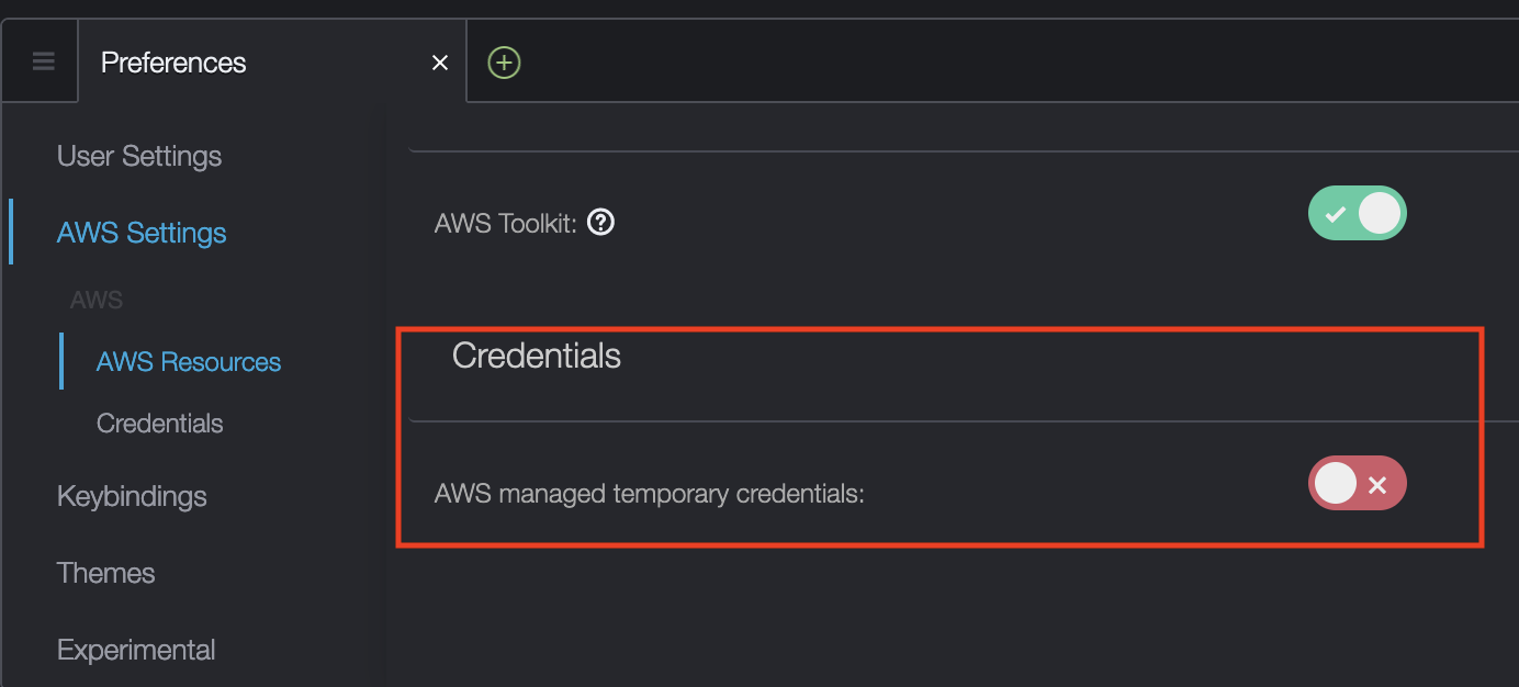 Disable AWS managed temporary credentials