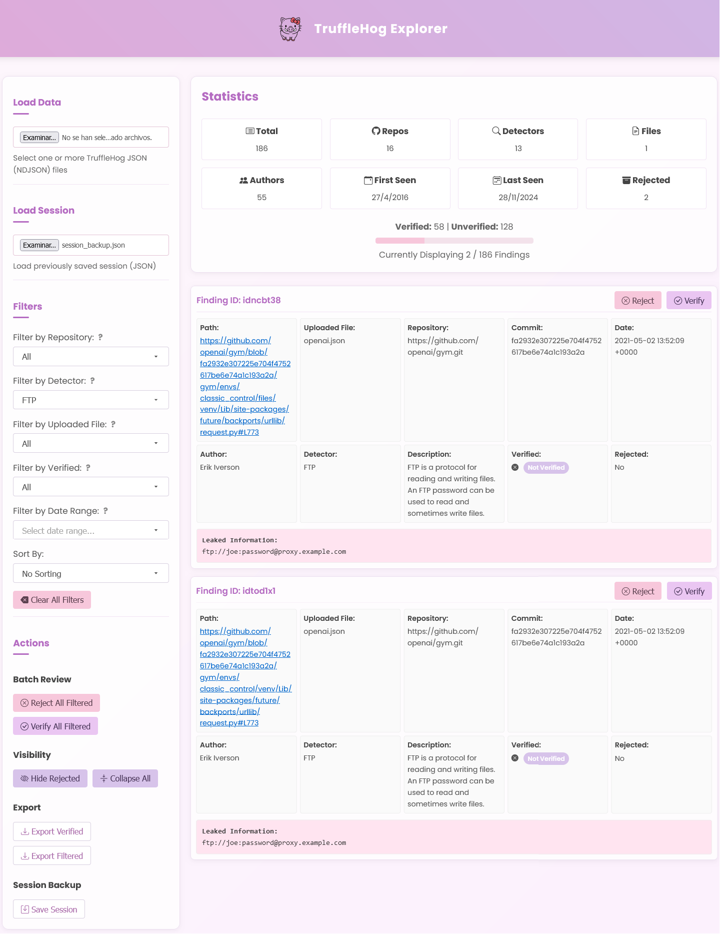 TruffleHog Explorer Screenshot