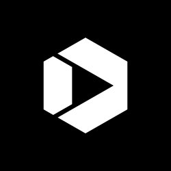 White ribbon D graphic.