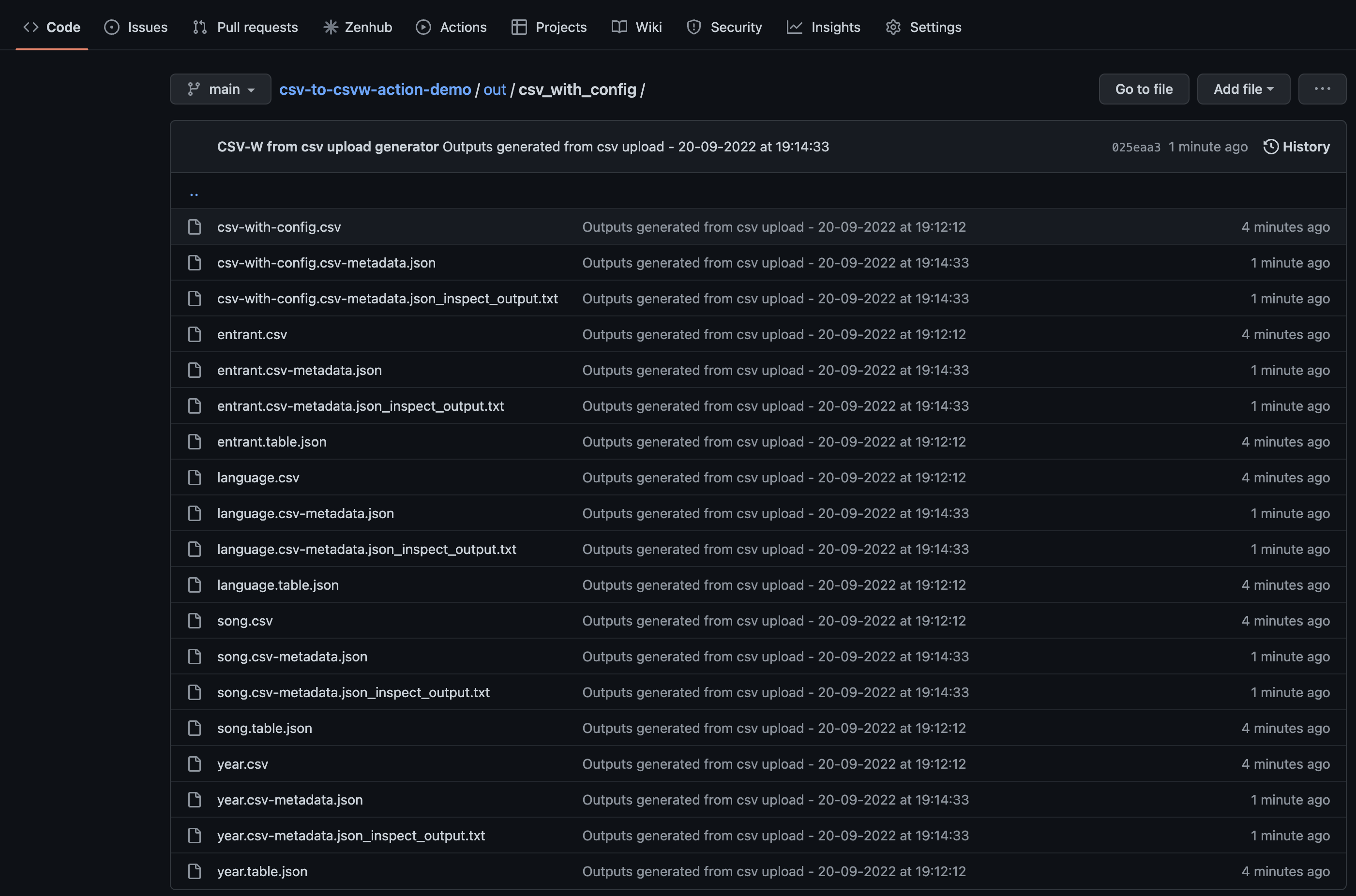 The images shows the output stored in out folder which contains the CSV-Ws.