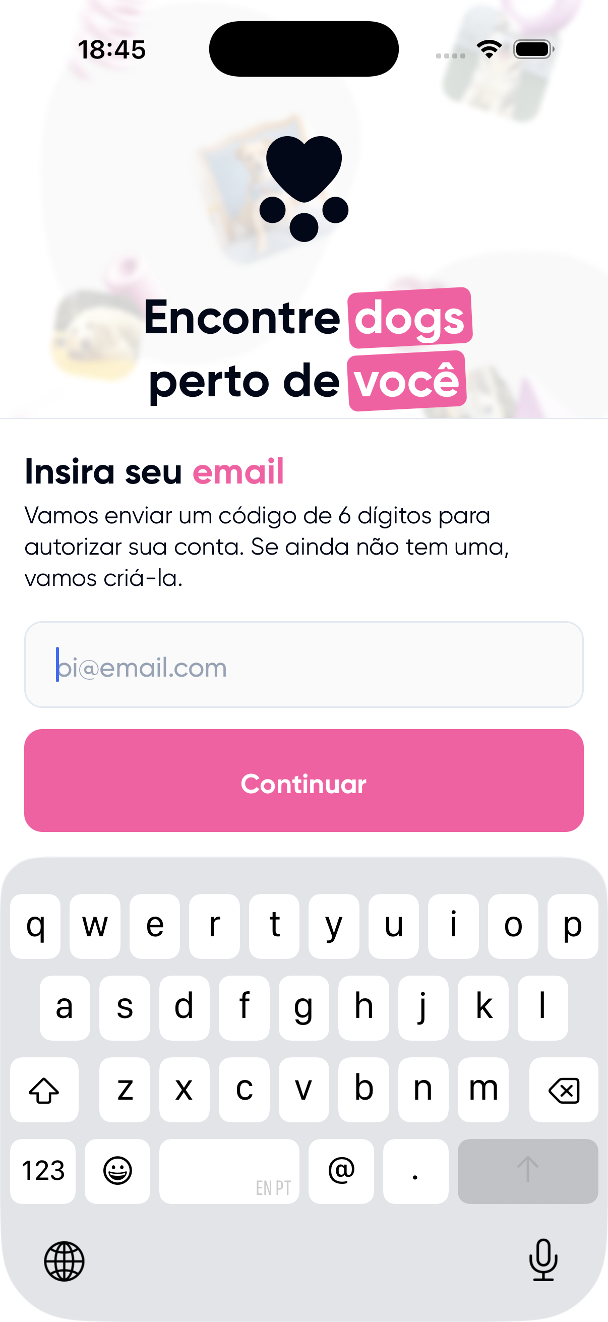 Sign in screen in Portuguese sentence case