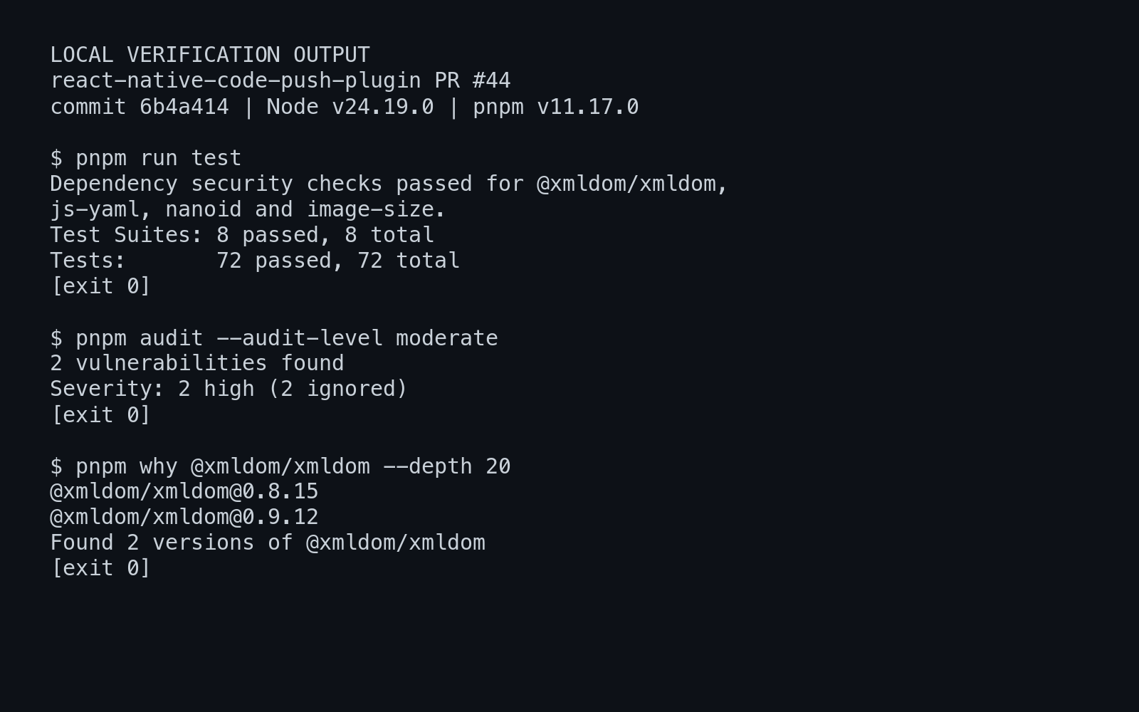 Local verification output