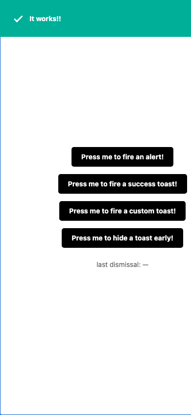Magic Toast example showing the success toast