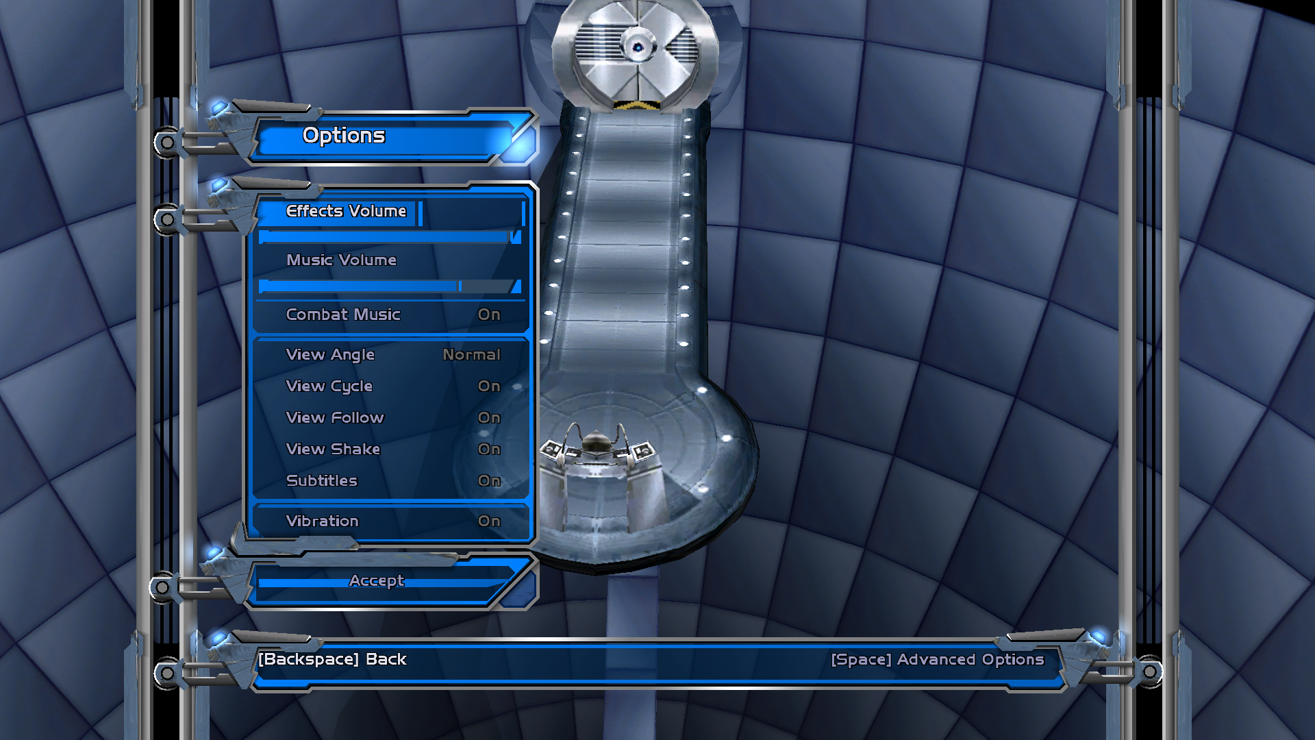 Blue XML1-themed Options over the 3D Cerebro scene