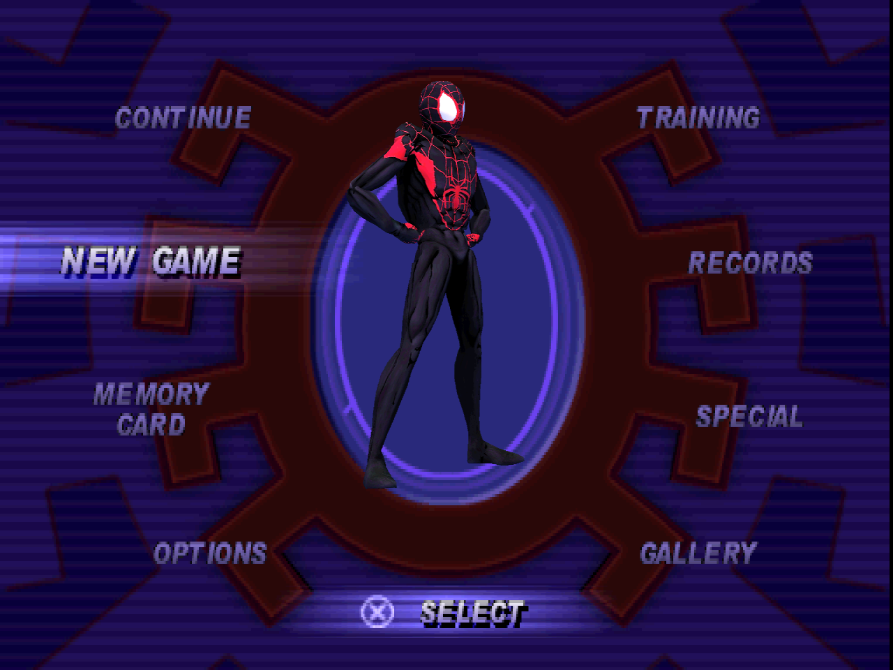 Miles Morales custom model in the Spider-Man main menu