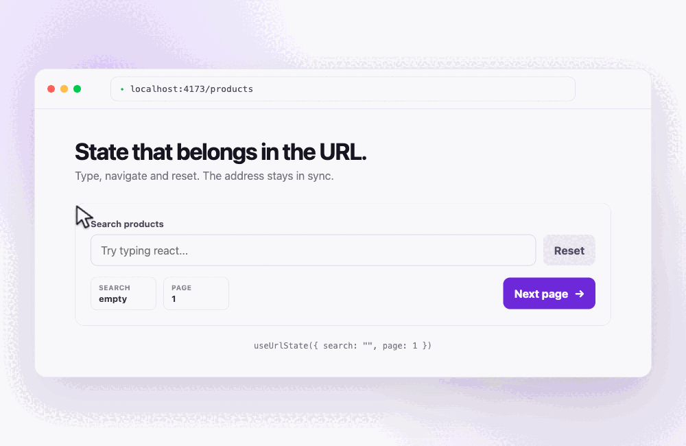 URL state changing while typing, paginating and resetting