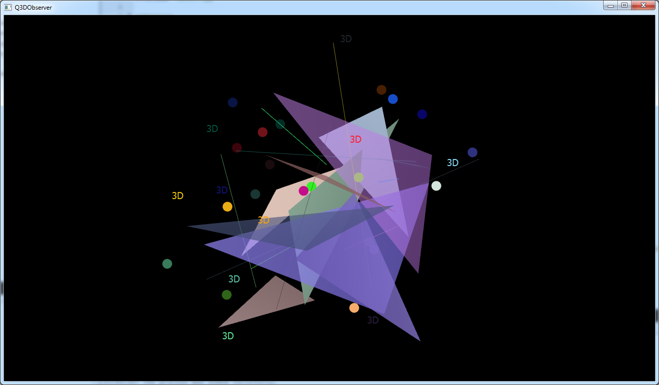 screenshot of some 3D shapes rendered with Q3DObserver