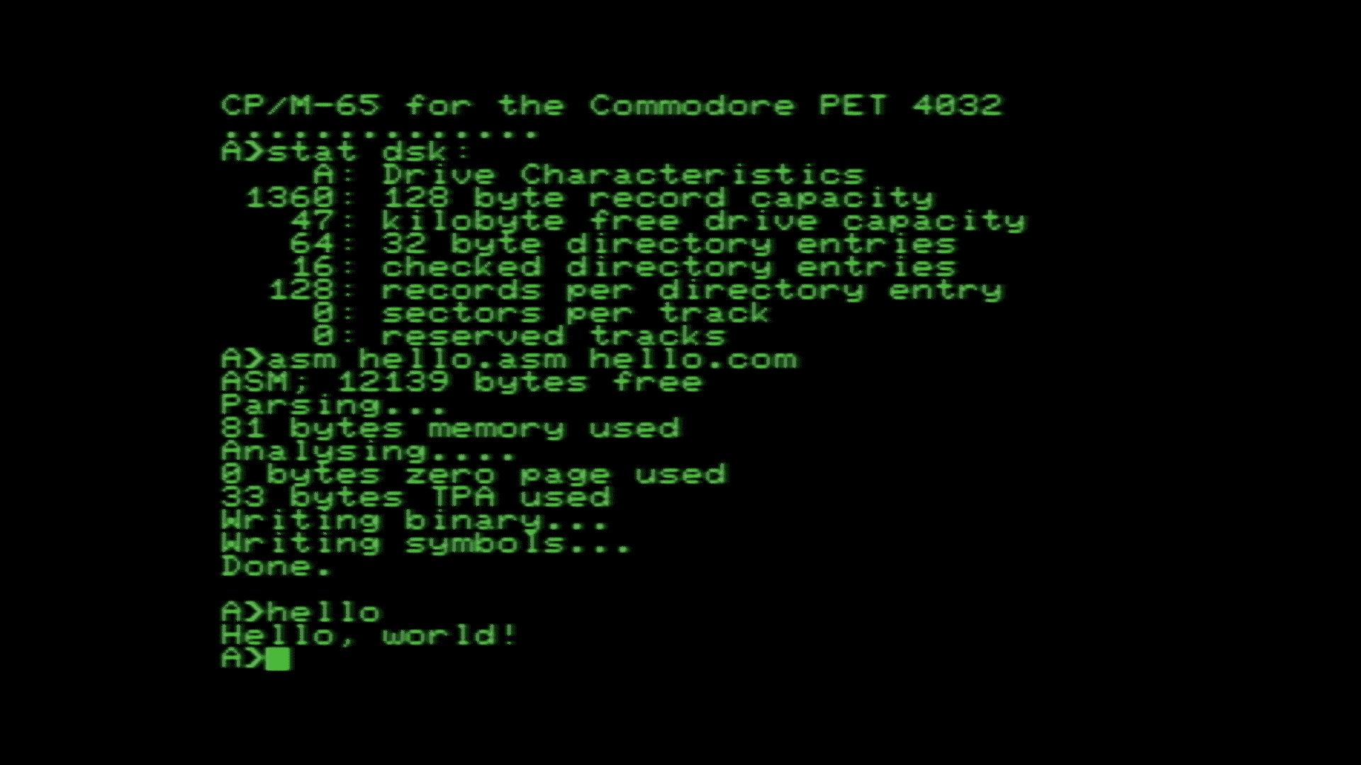 CP/M-65 running on a Commodore PET 4032