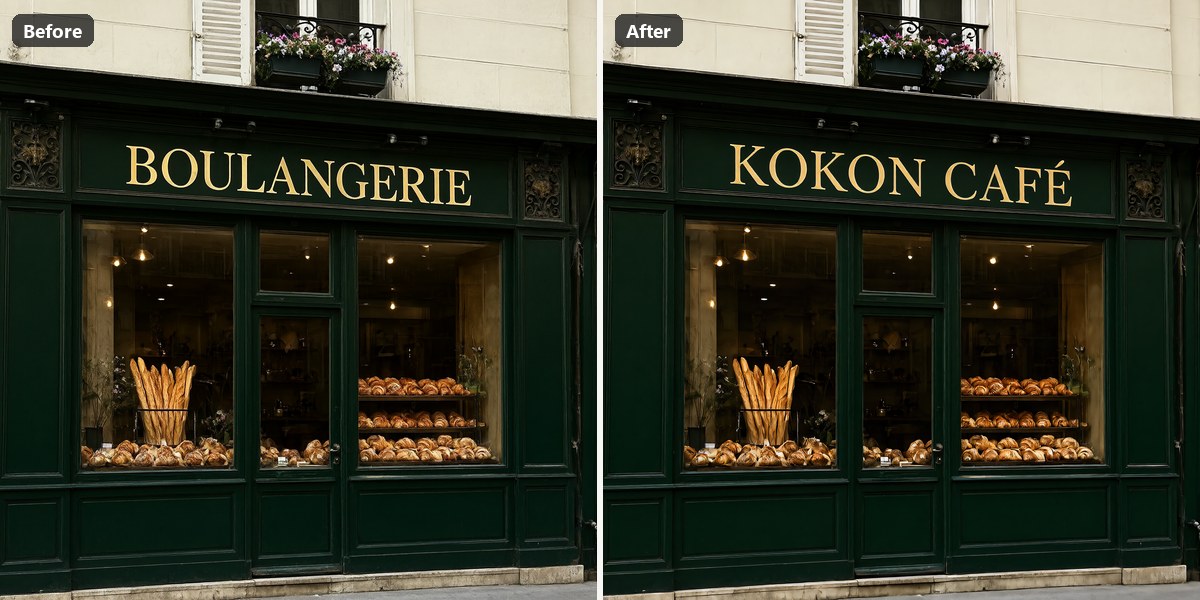 A shop sign changed to KOKON CAFÉ