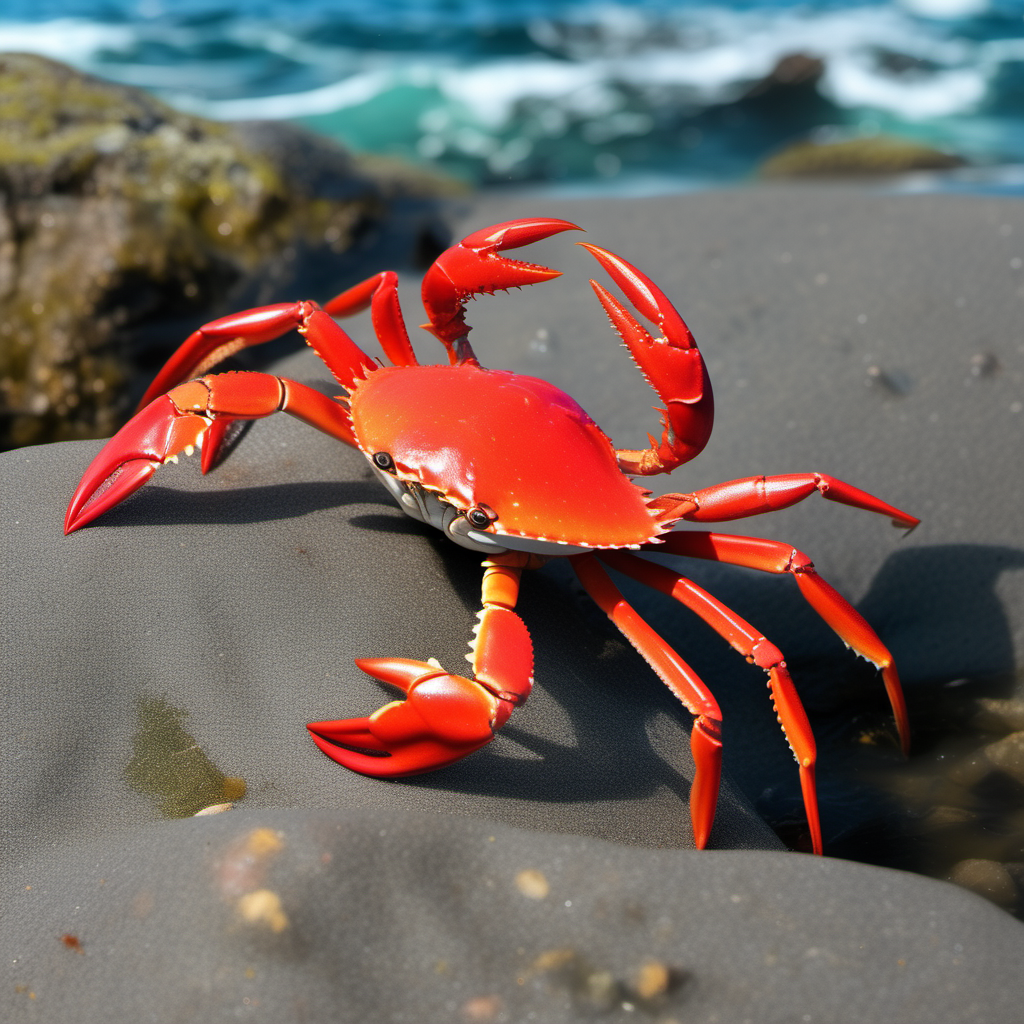 An image of a crab with the ocean visible