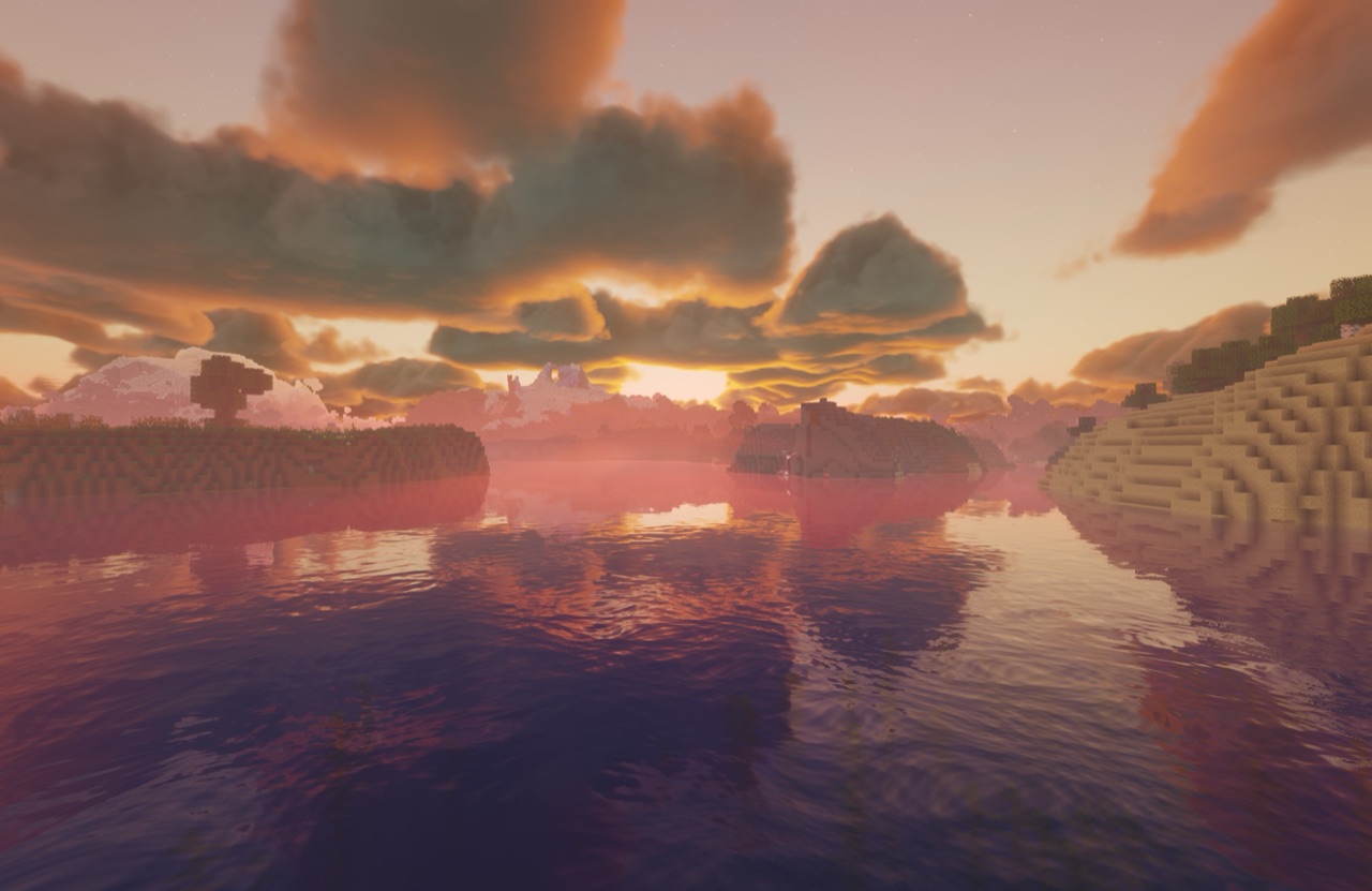 Red sunset on the lake
