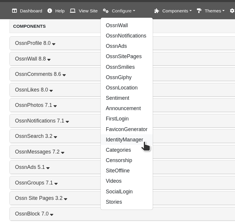 Components Menu
