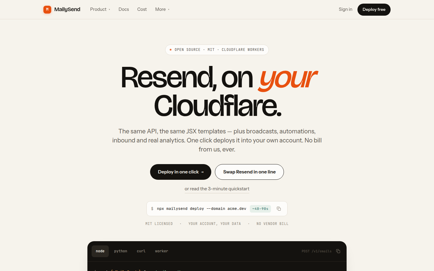 MailySend — Resend, on your Cloudflare