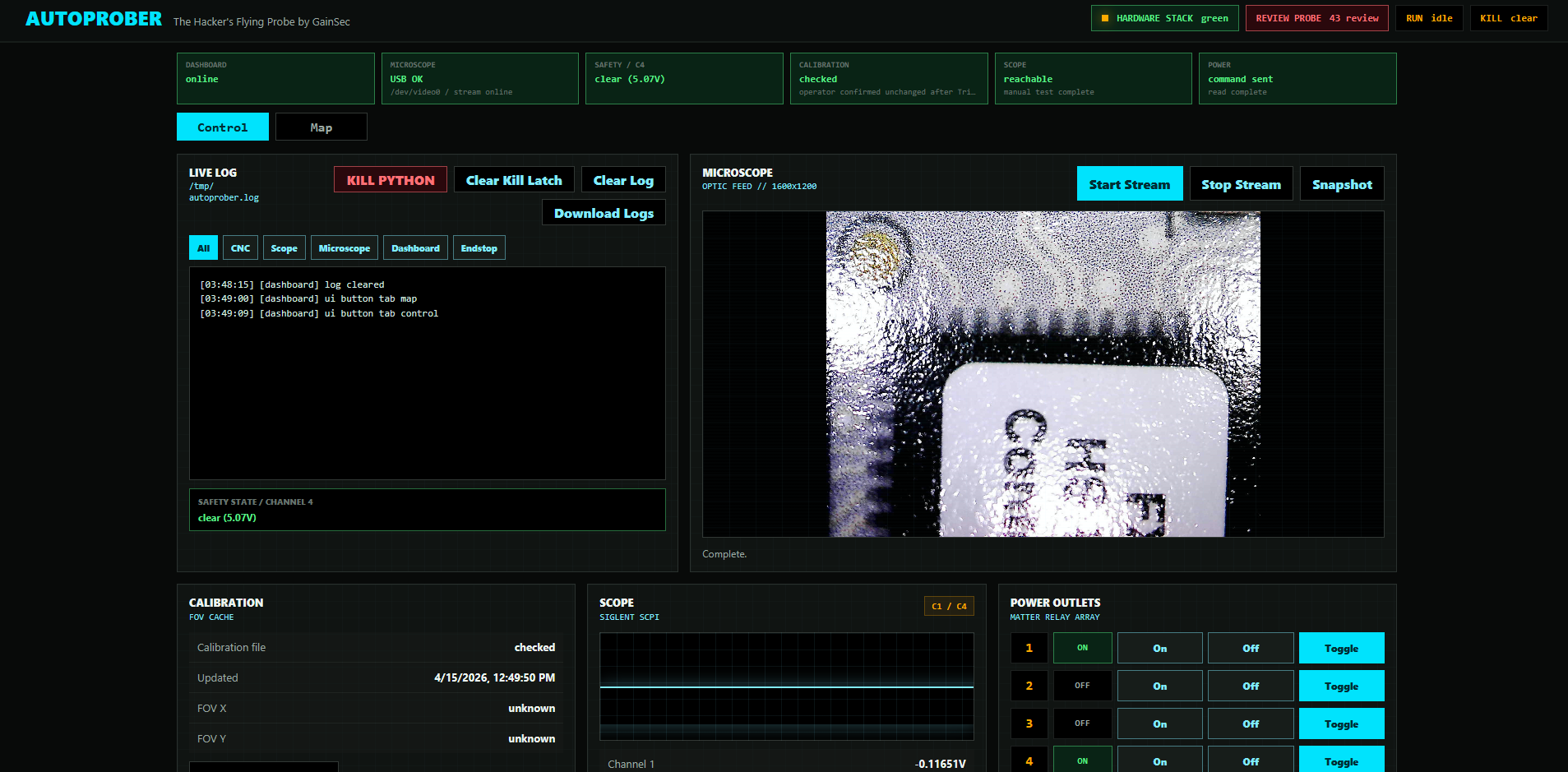 Top of the AutoProber web dashboard