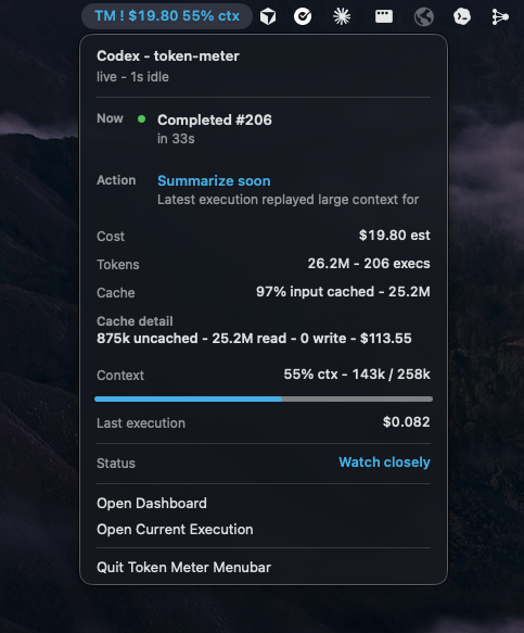 Token Meter macOS menu bar widget