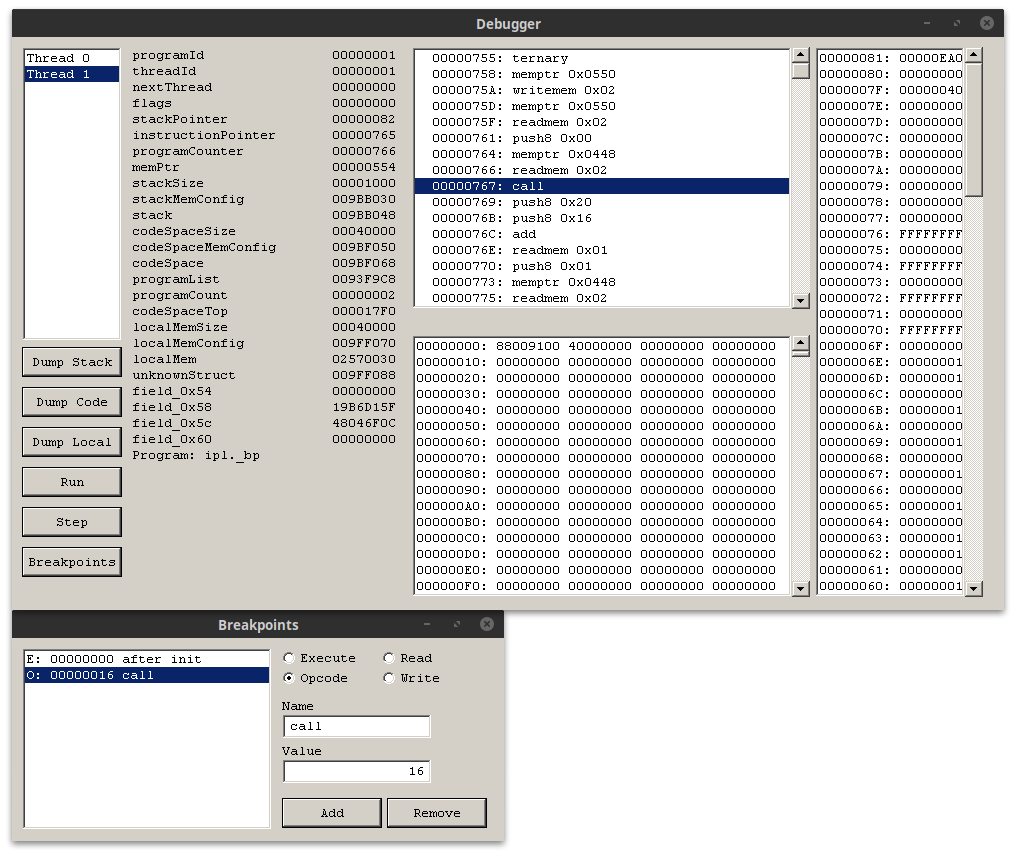 Screenshot of the debugger as of 2020-11-13