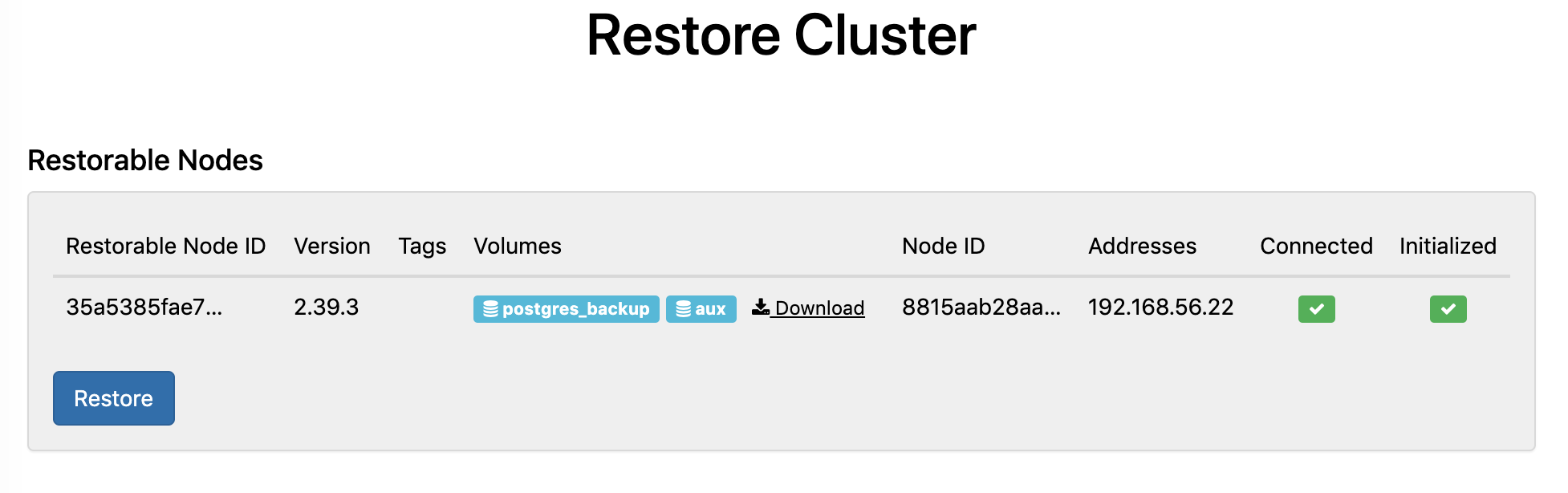 Restore cluster