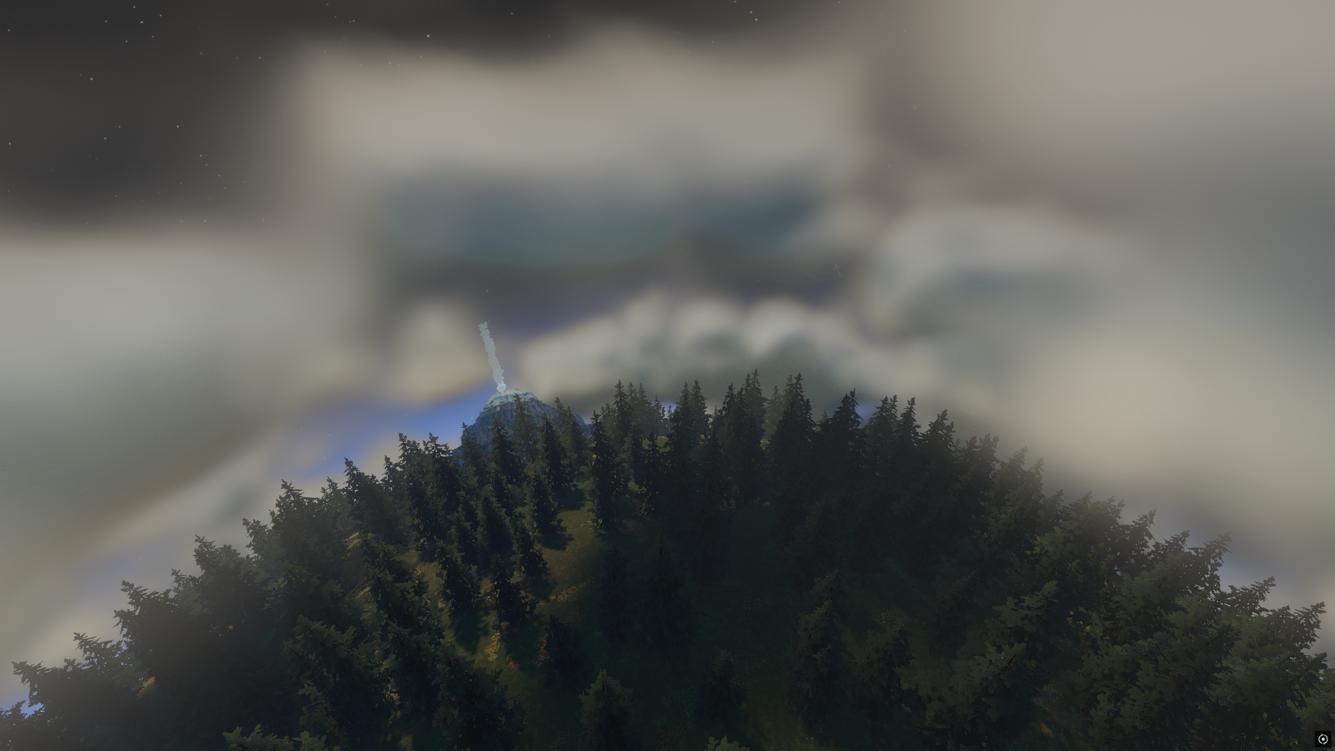 High up perspective of clouds covering Timber Hearth