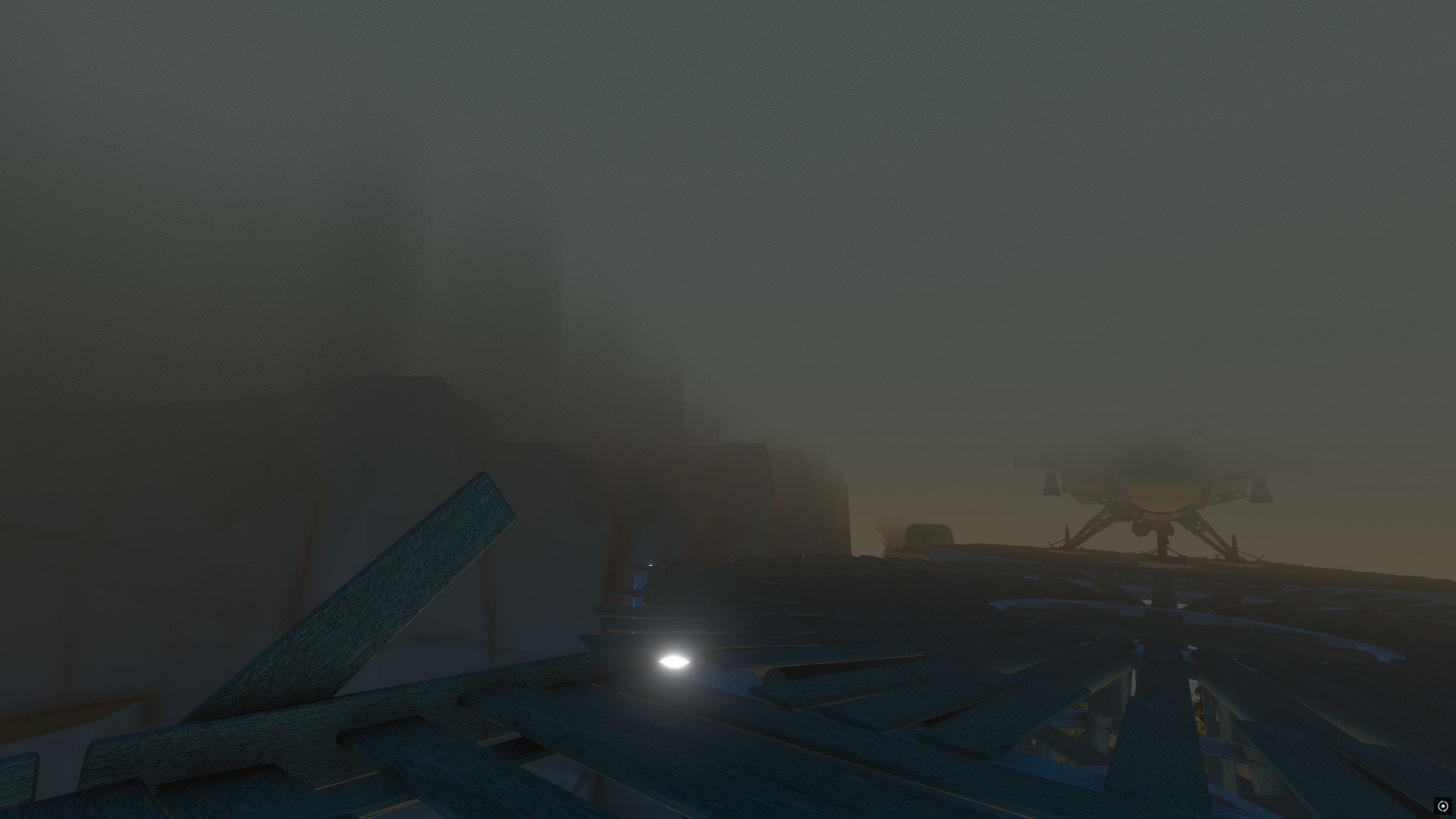 Misty mountain side launch pad with ship parked