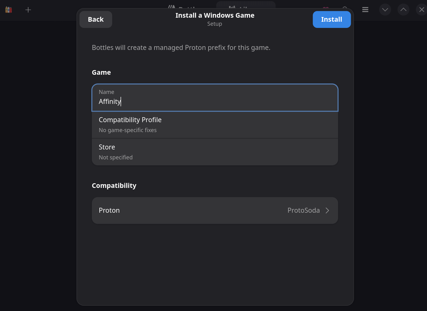 Install setup, naming the entry and picking a runner