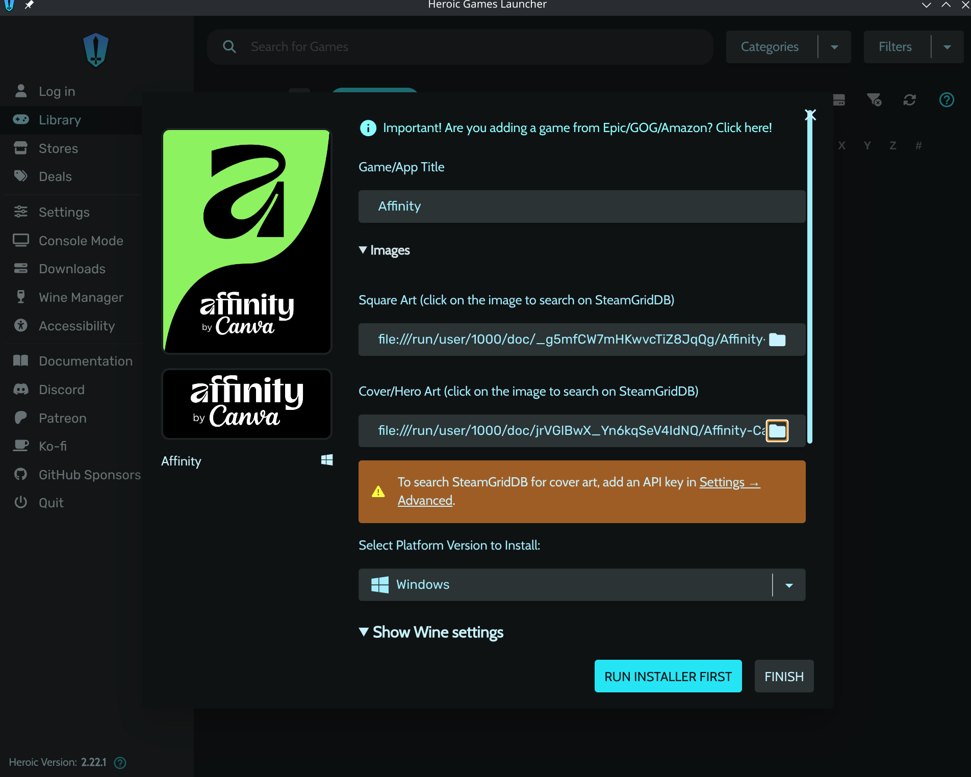 Add Game, title and images