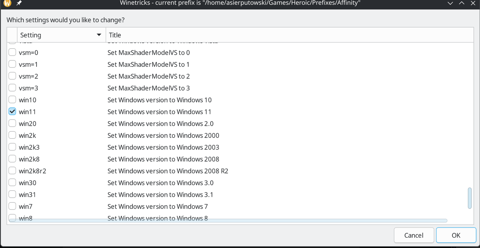 Winetricks, win11 checked