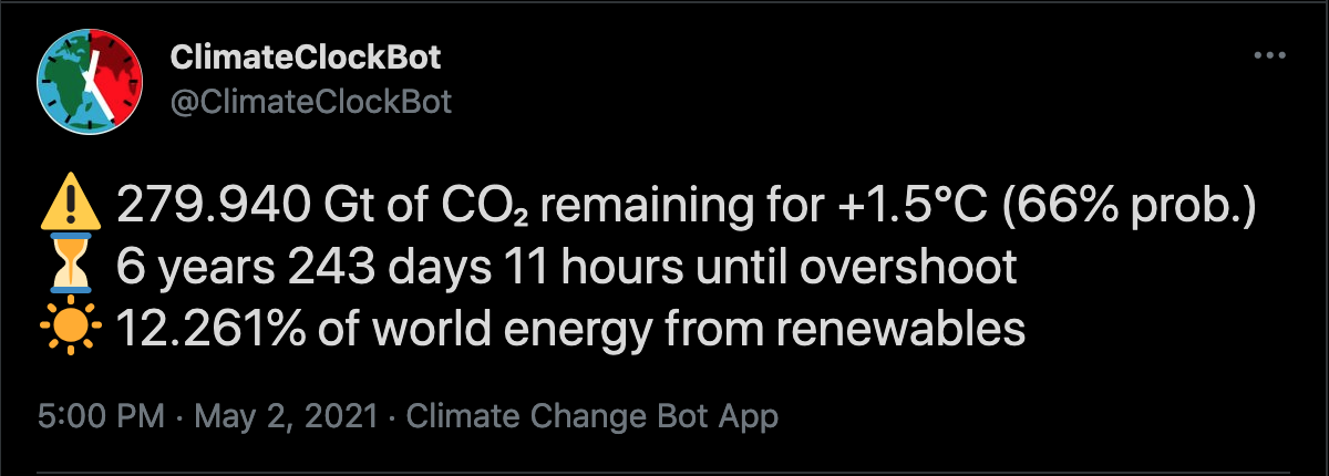 Screenshot of a tweet from @ClimateClockBot.