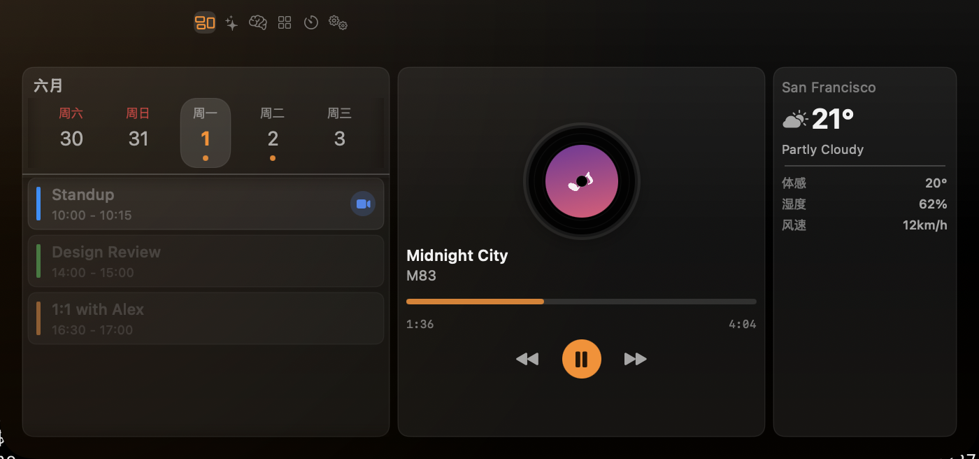 Overview — media, calendar & weather