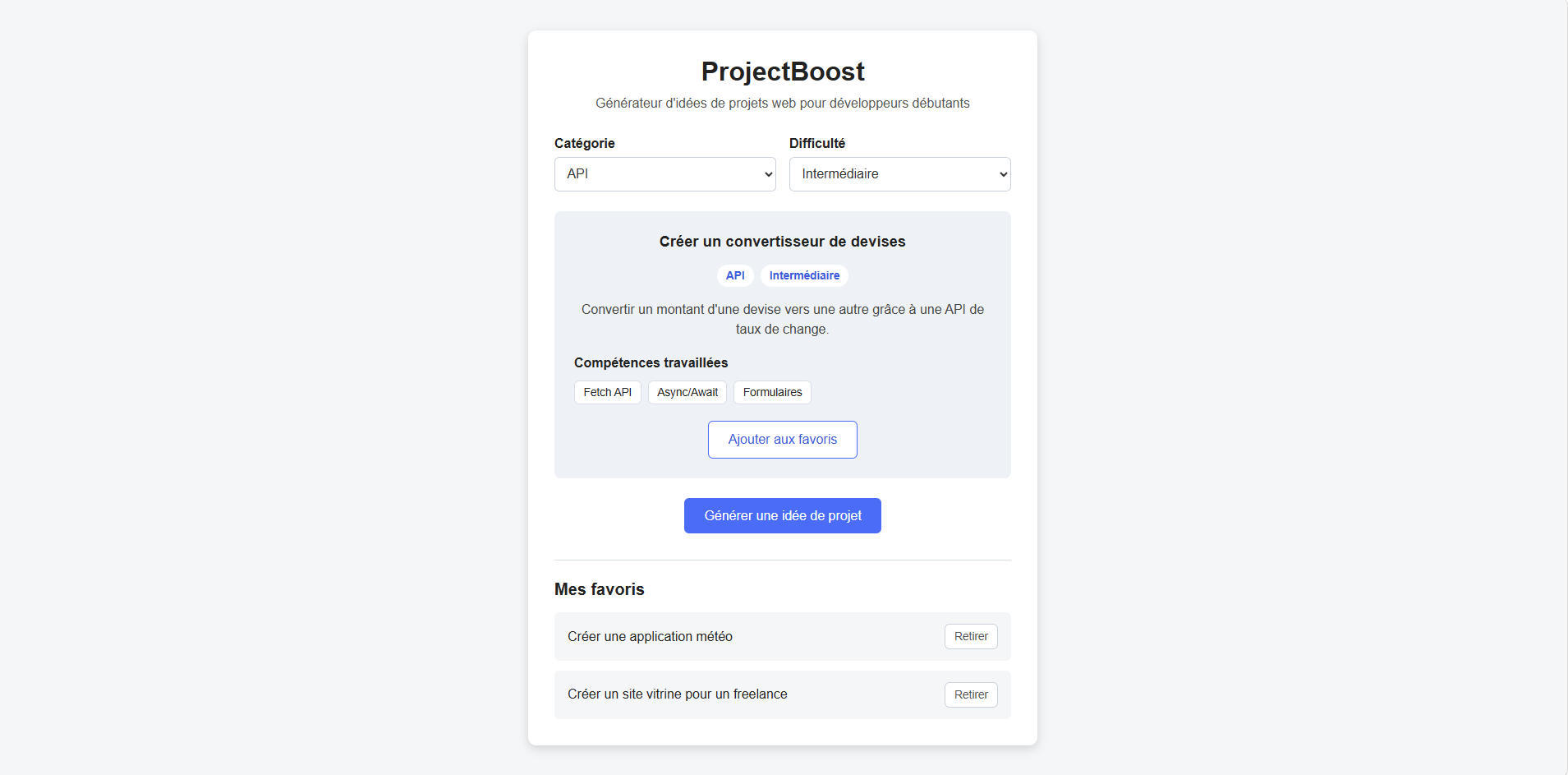 Aperçu de l’interface ProjectBoost
