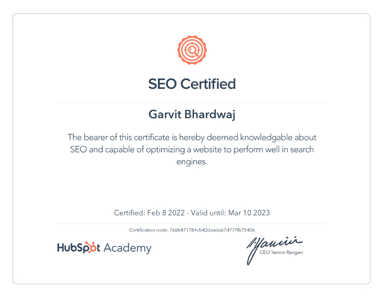 HubSpot Academy - SEO Badge