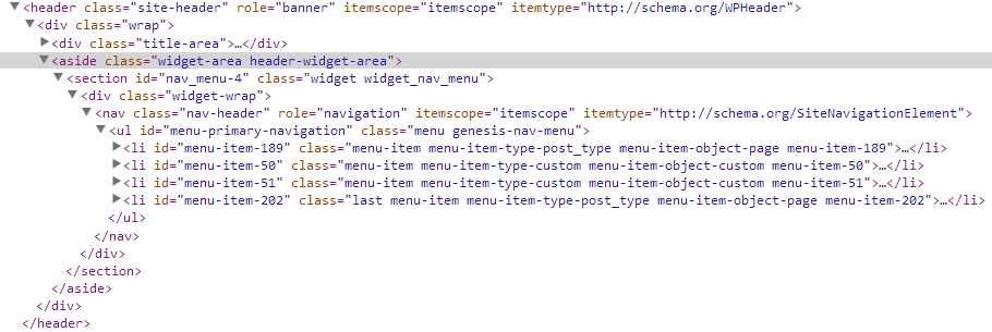 Screenshot of markup using Custom Menu widget