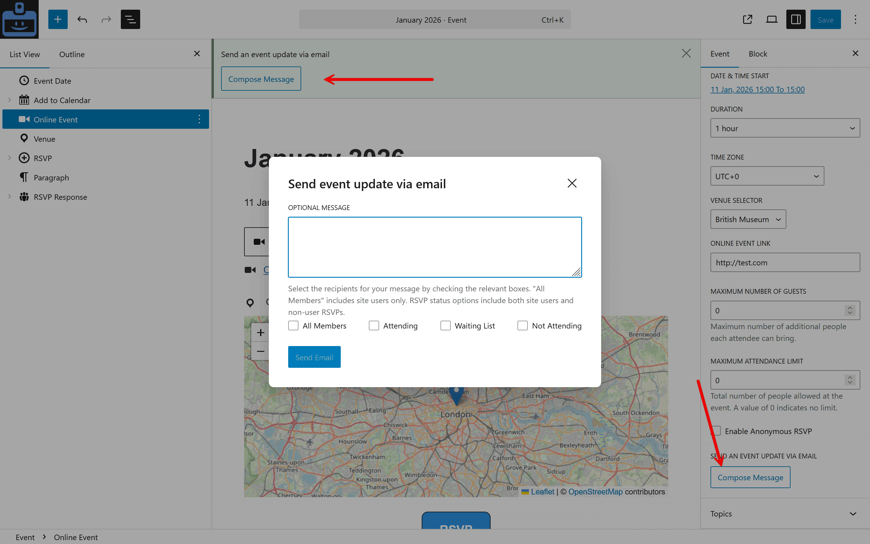 Screenshot of the email sending