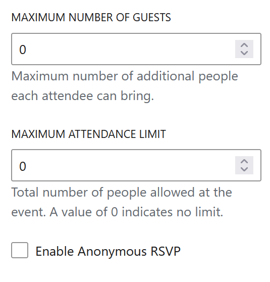 Screenshot of the settings panel for guest and limit options