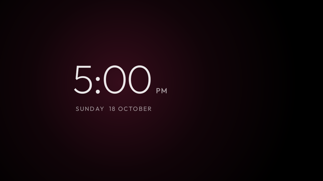 The Clock screensaver: a thin clock drifting over the glow