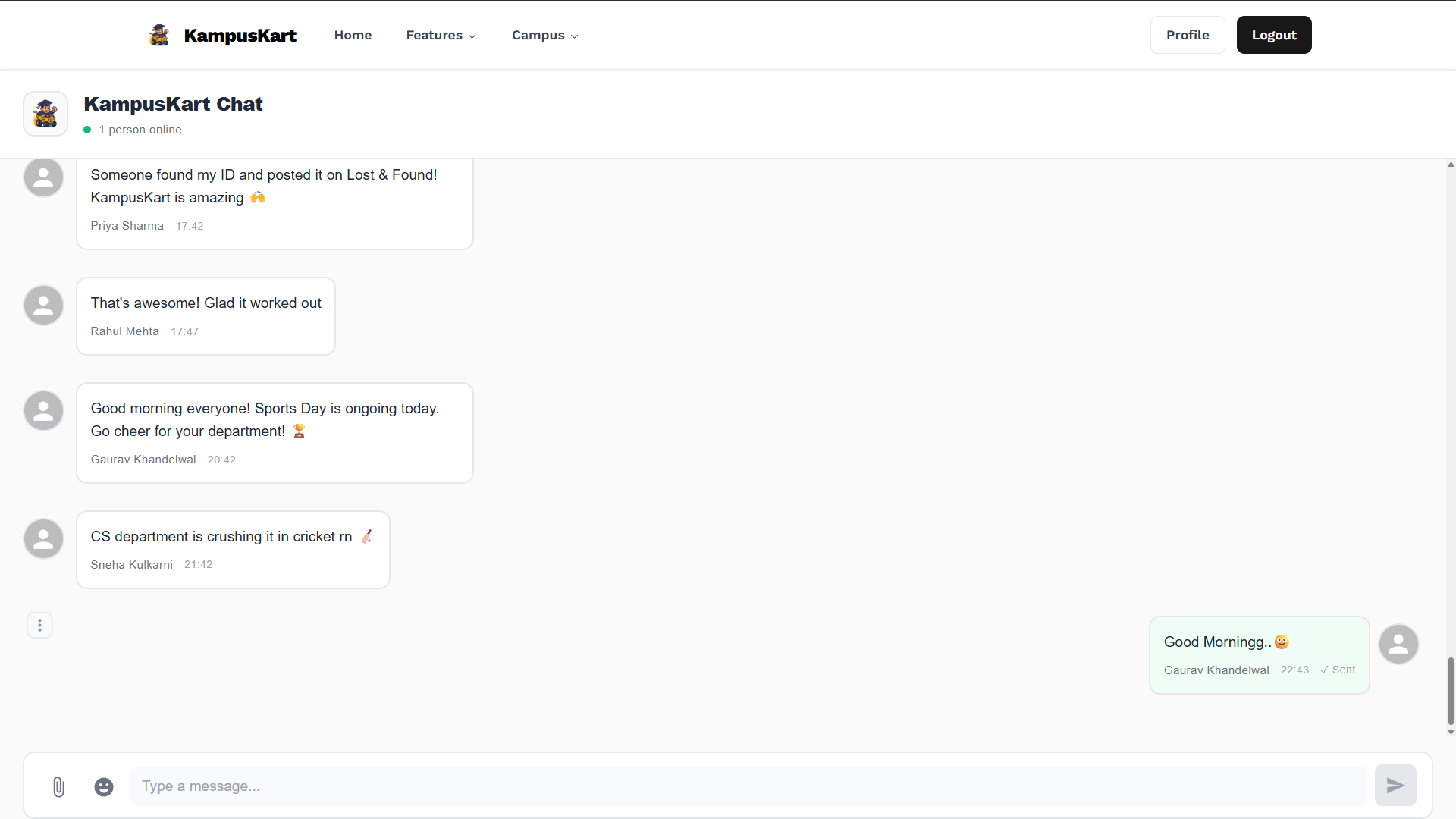 KampusKart chat screen