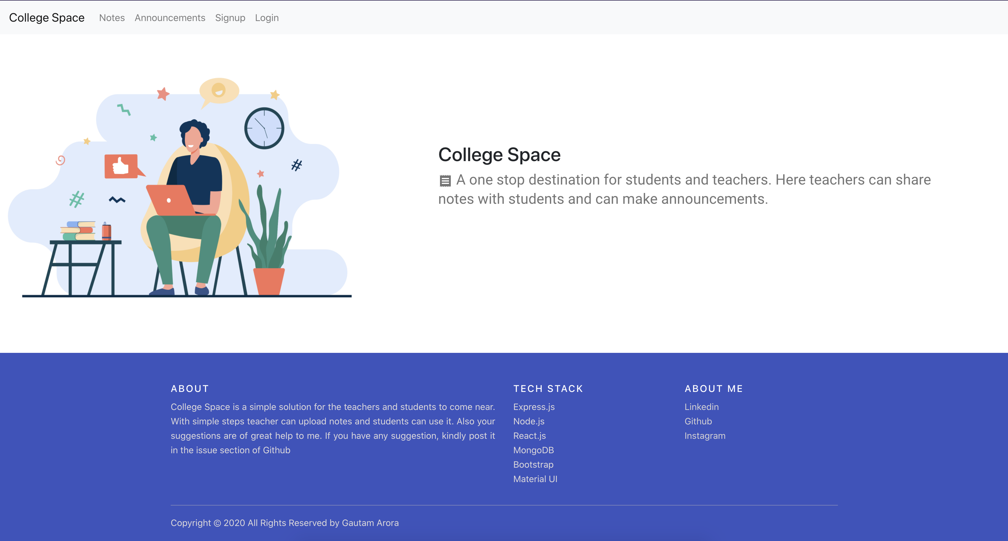 Screenshot of the College Space homepage