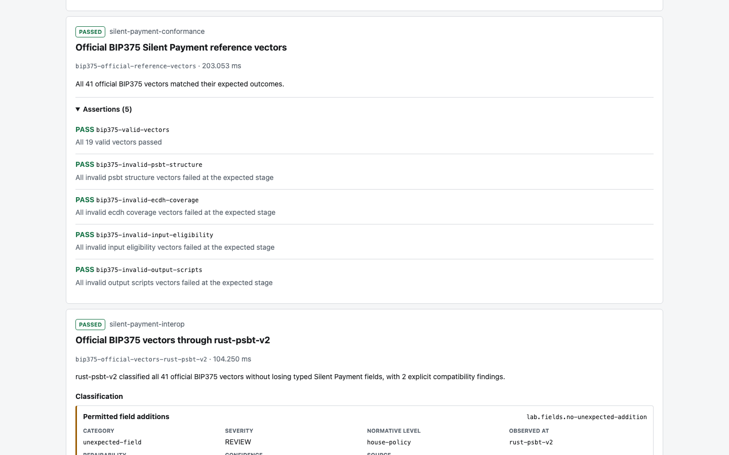 Silent Payment workflow report evidence