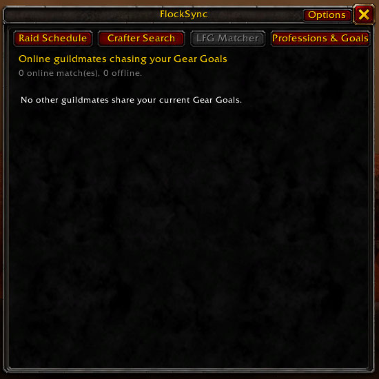 In-game LFG Matcher showing its no-matches state