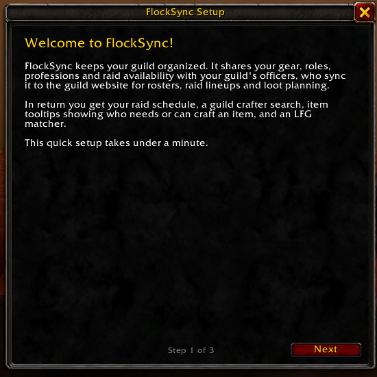 In-game FlockSync welcome walkthrough