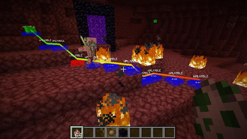 Pathfinding renderer in the nether.