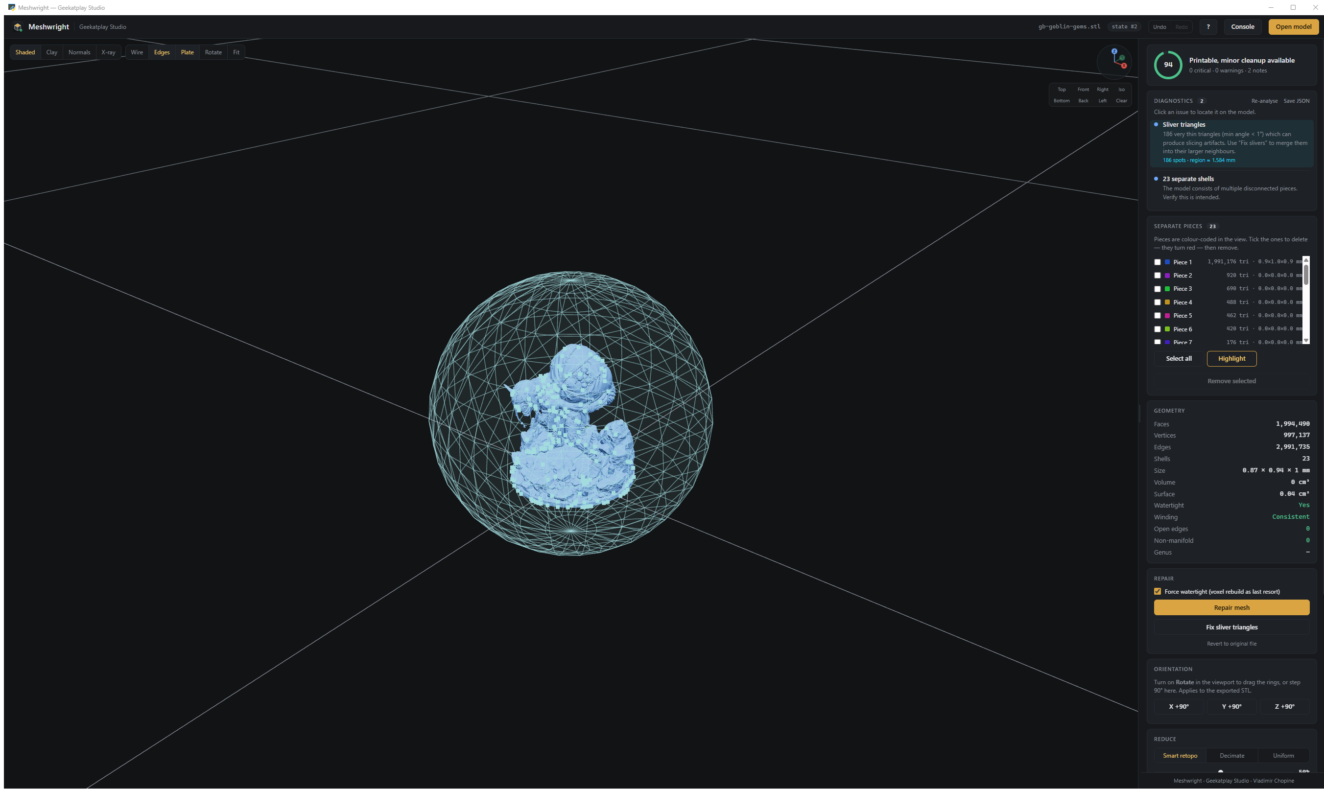 Clicking an issue highlights it on the model