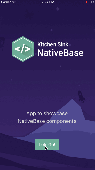 NativeBase Kitchen Sink App iOS View