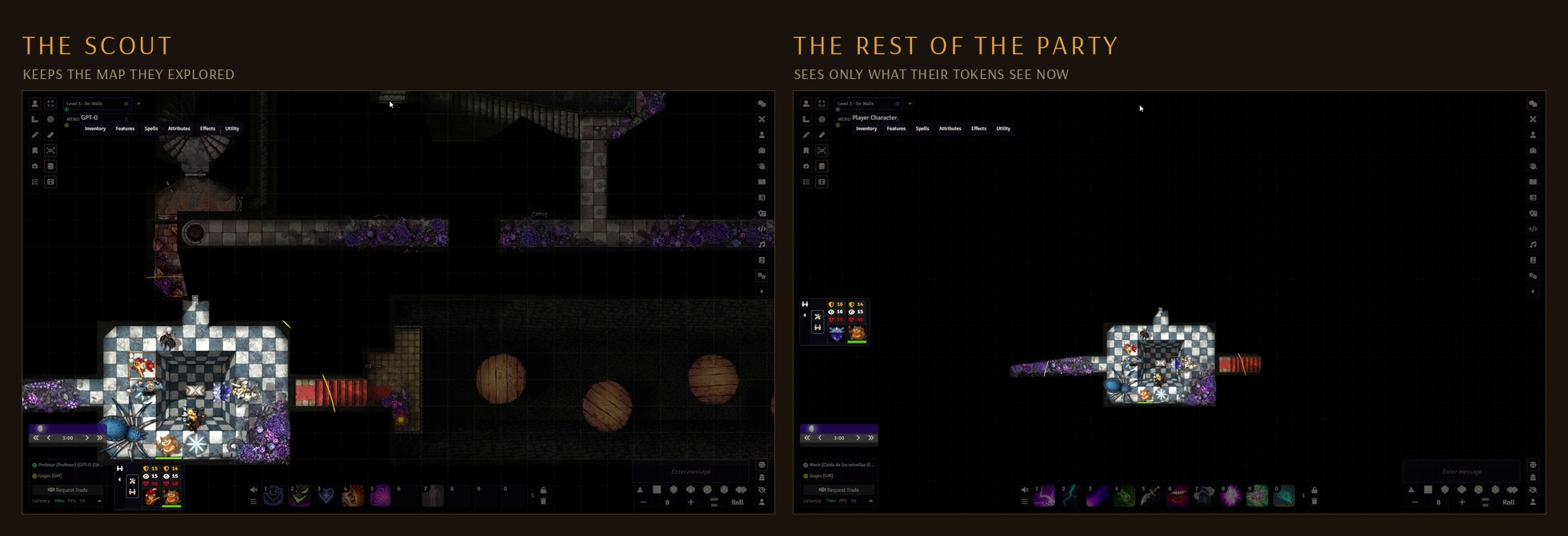Same scene, same moment, two players