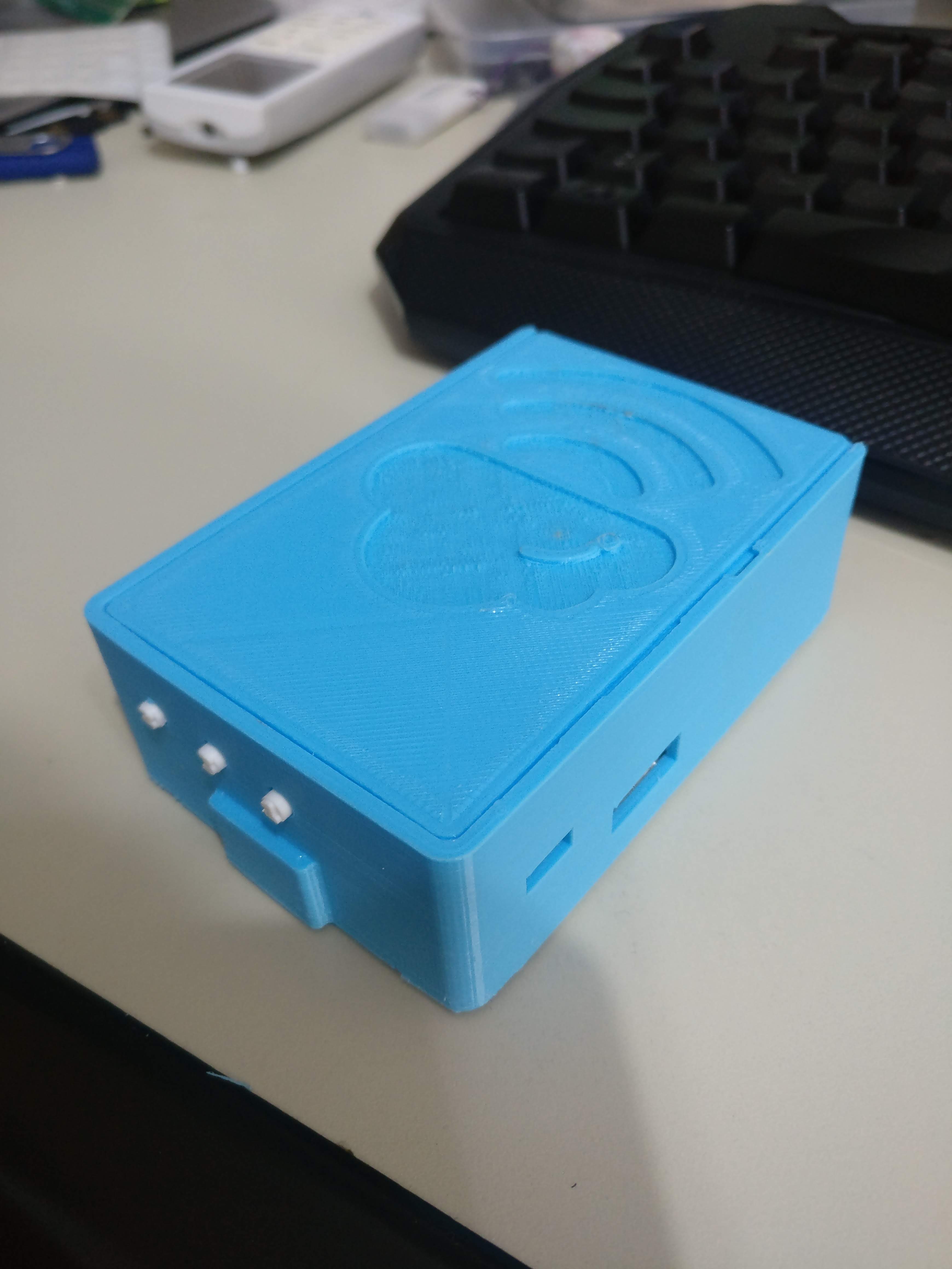Blue 3D-printed case with buttons