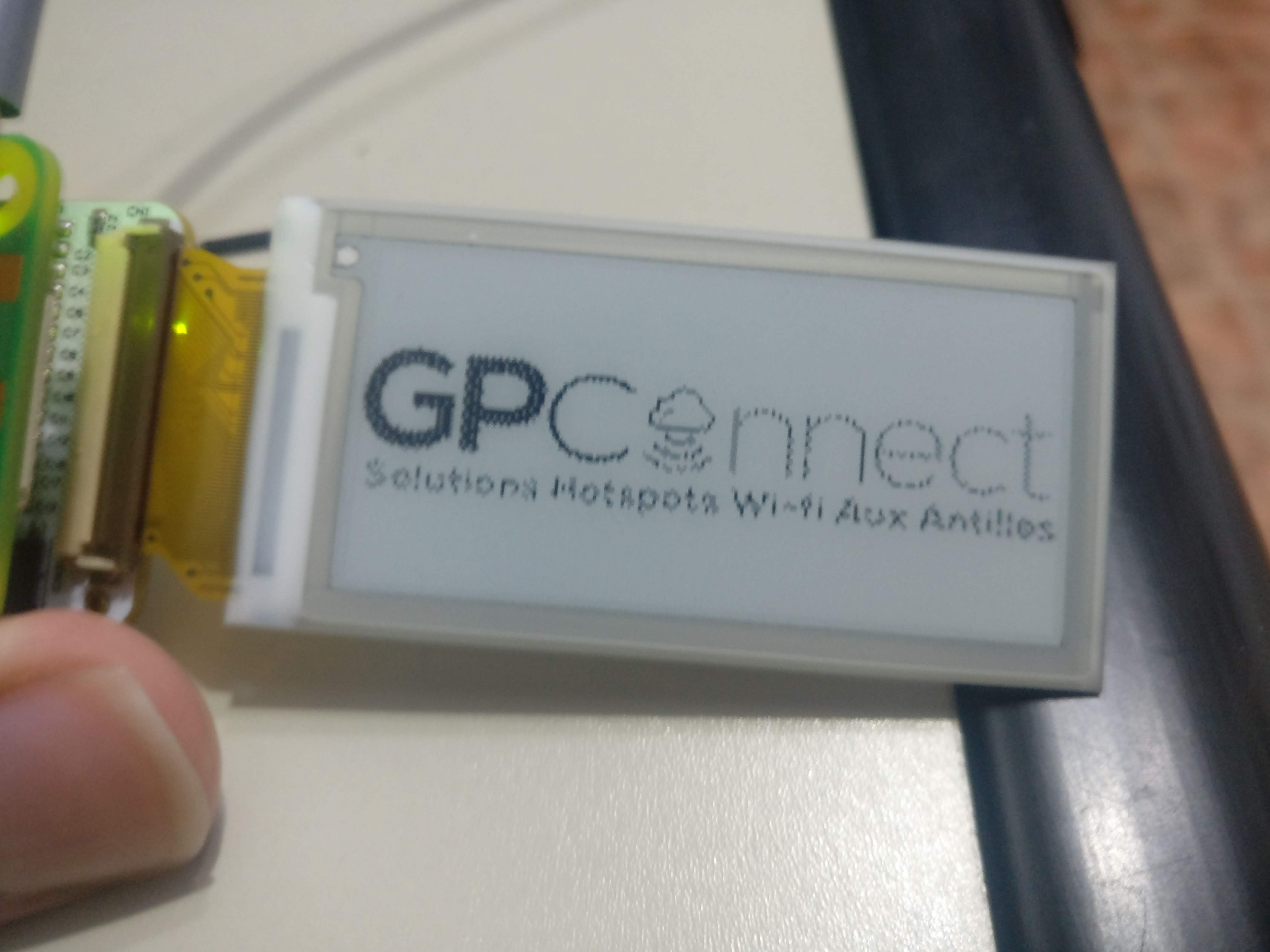 E-ink display with GPConnect logo