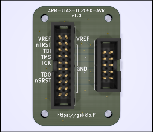 ARM-JTAG-TC2050-AVR v1.0 KiCad 3D view