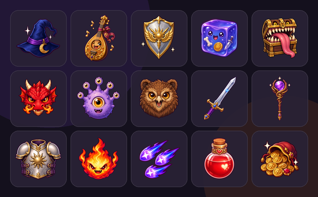 A sample of colorful fantasy emoji from Emoji Chest