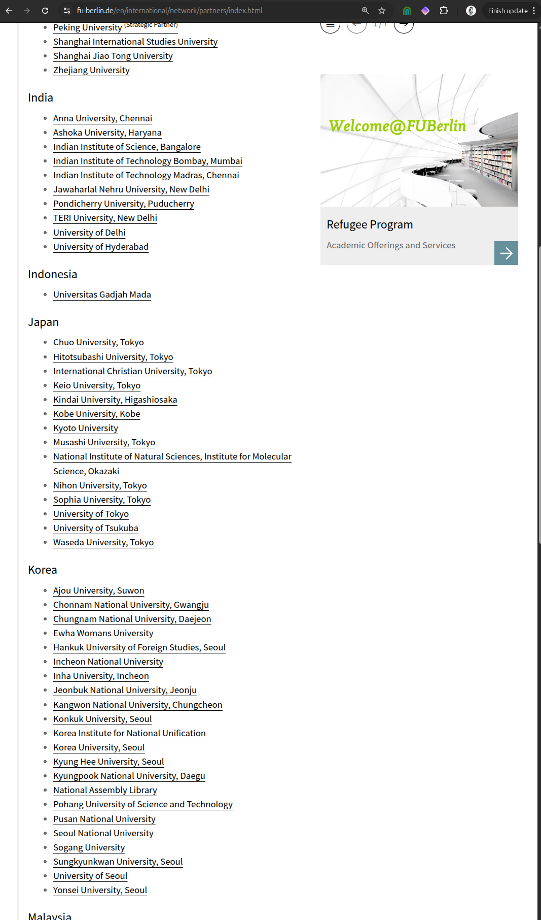 FU Berlin Partner List