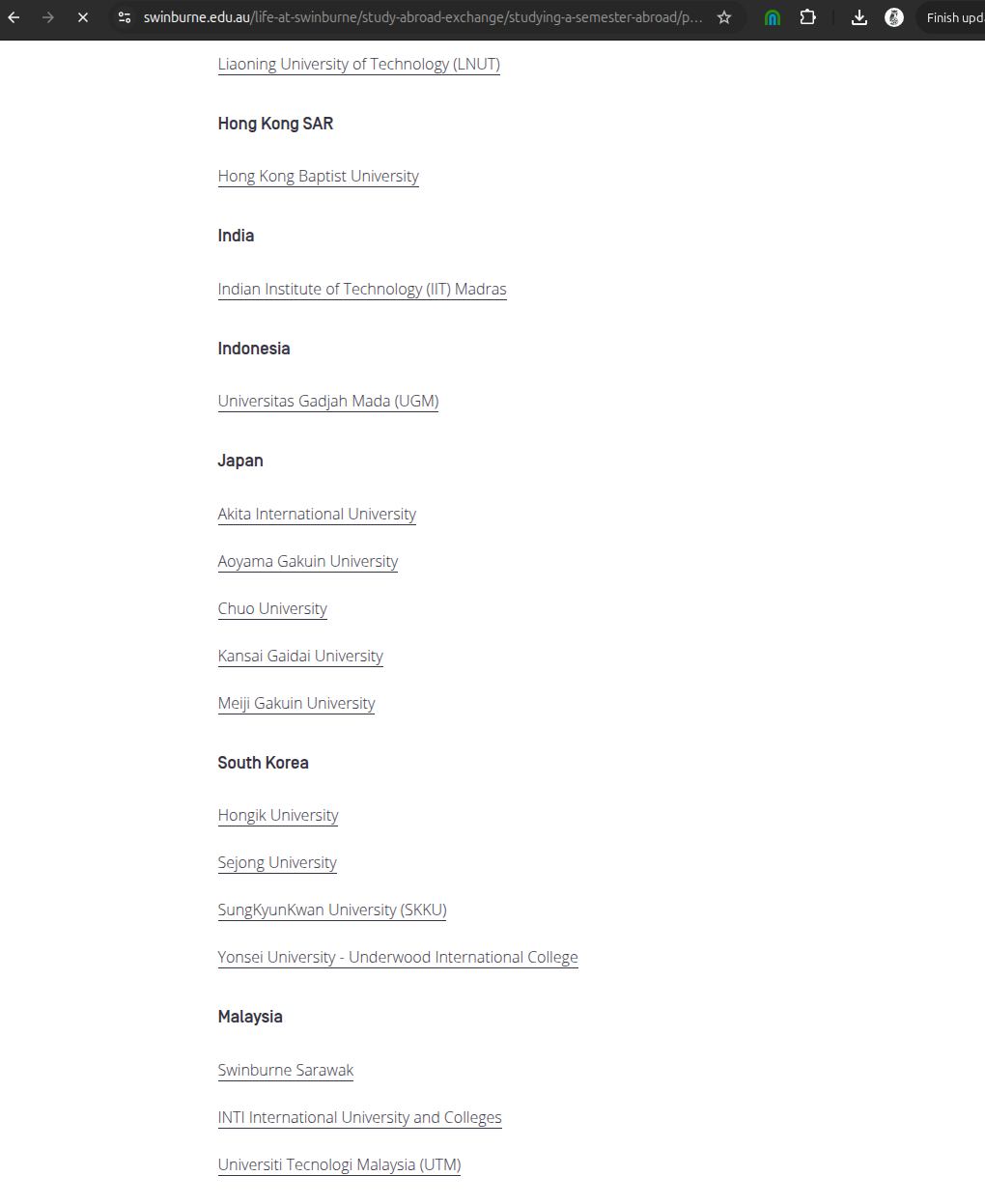 Swinburne Partner List